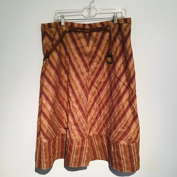 Marks & Spencer Chevron Striped A-Line Midi Skirt with Jeweled Rope Belt - Picture 2 of 10